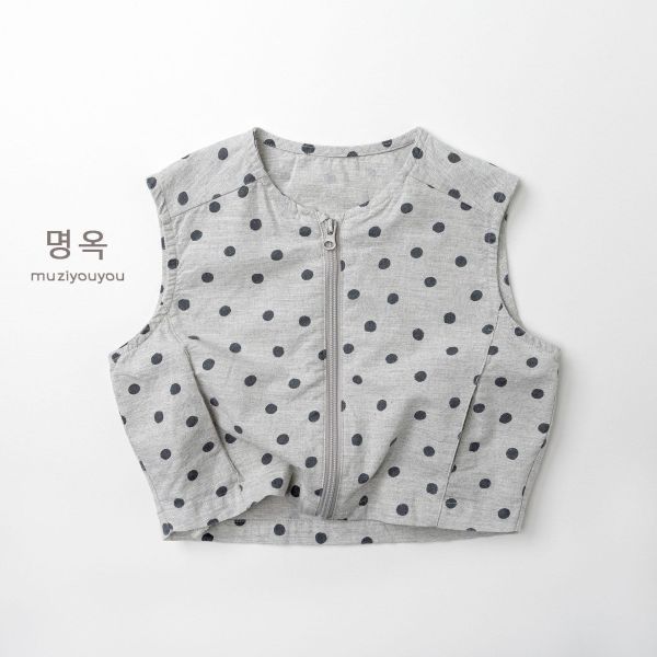 點點配條紋日系小背心 