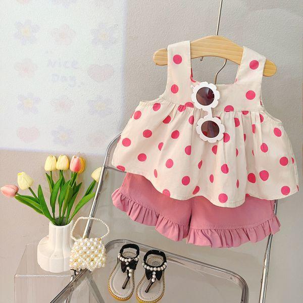 粉色波點吊帶套裝 