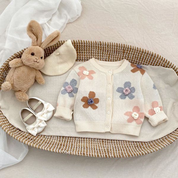 立體棉花糖小花針織外套 