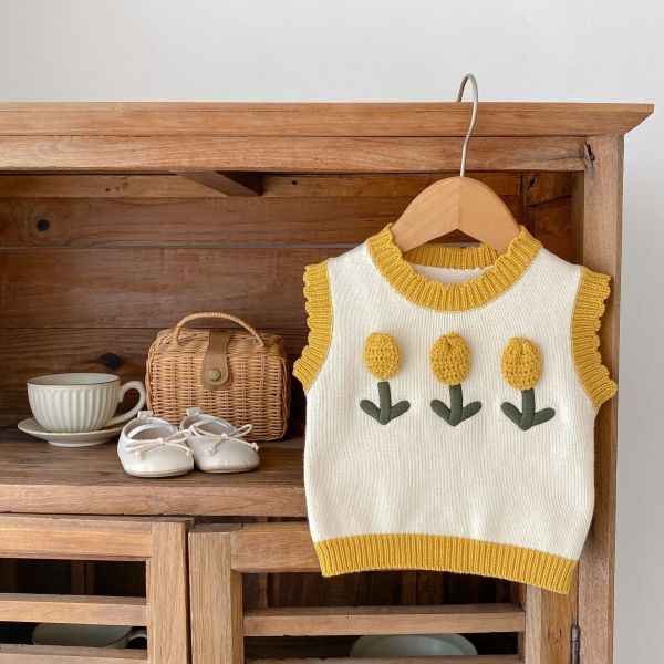 三朵立體小花針織背心 