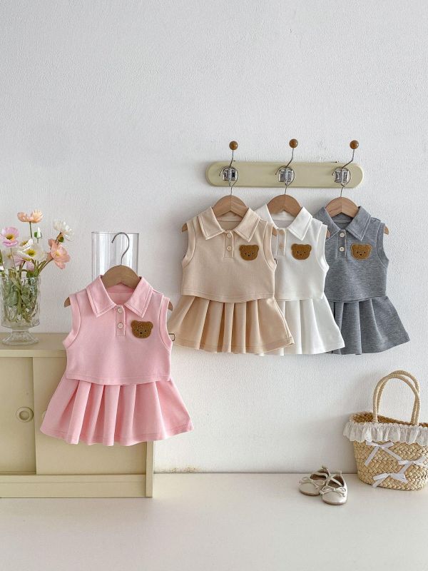 呆呆熊背心百摺裙套裝 