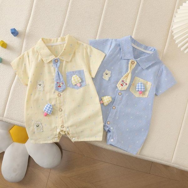 彩色點點領帶小熊連身衣 