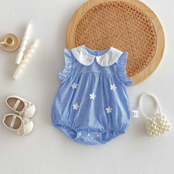 奶油領藍條紋包屁 