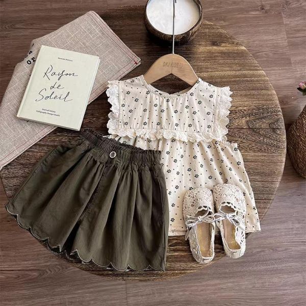 森系小碎花波浪短褲套裝 