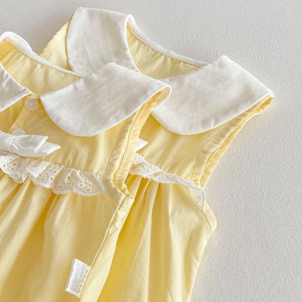 淡淡優雅黃娃娃領姊妹裝 