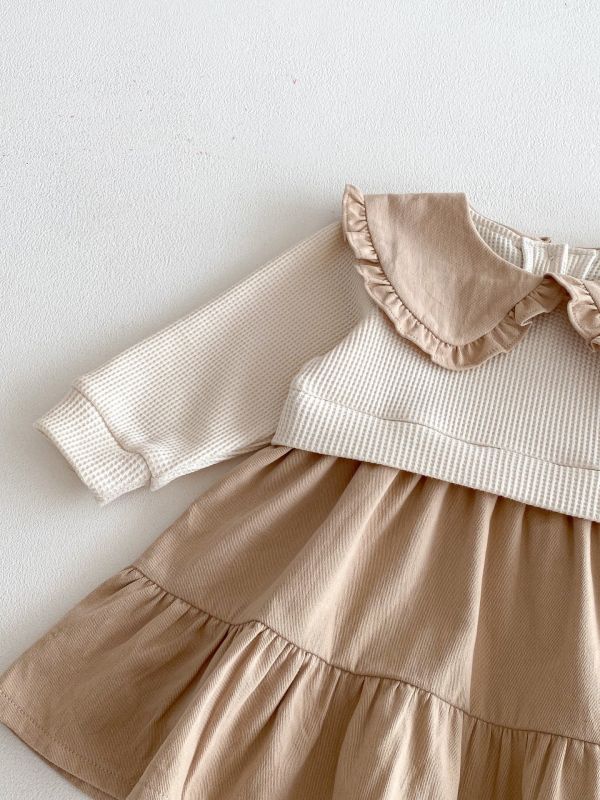 華夫格焦糖領裙子套裝 