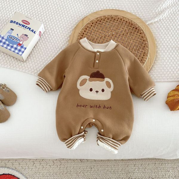 栗子帽小熊加厚連身衣 