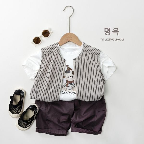 點點配條紋日系小背心 