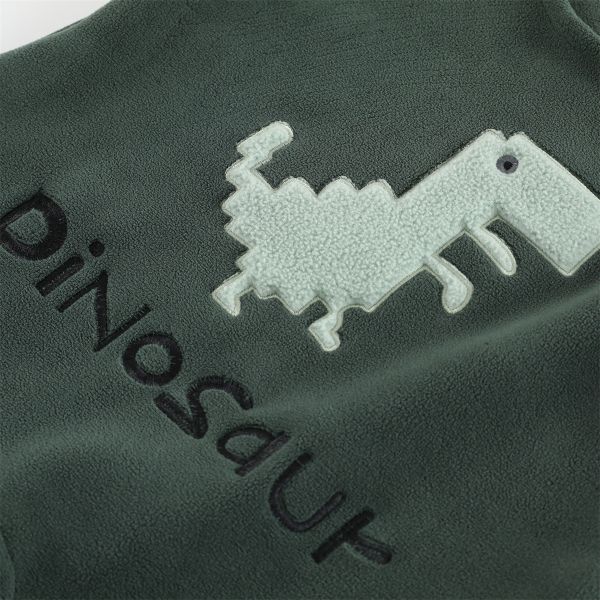 條紋袖動物絨絨連身衣 