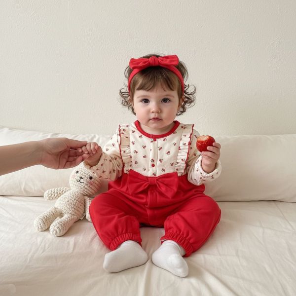 滿印莓果蝴蝶結連身衣 