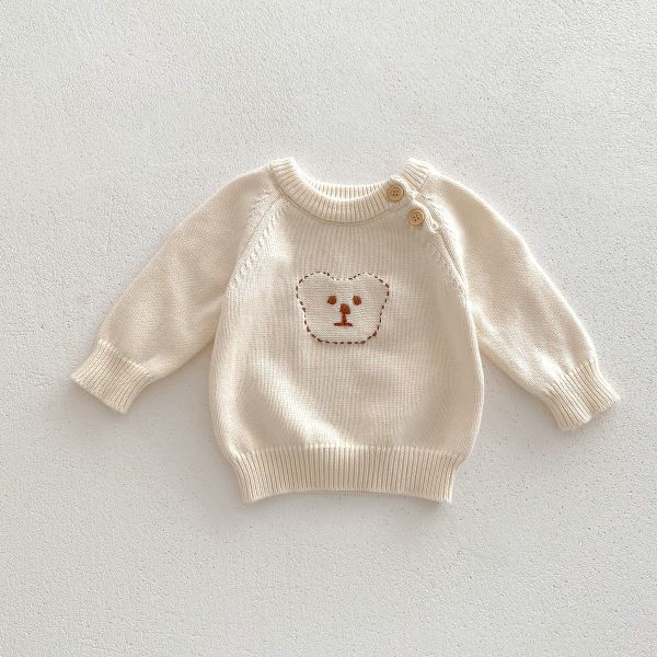刺繡小熊米白針織衫 