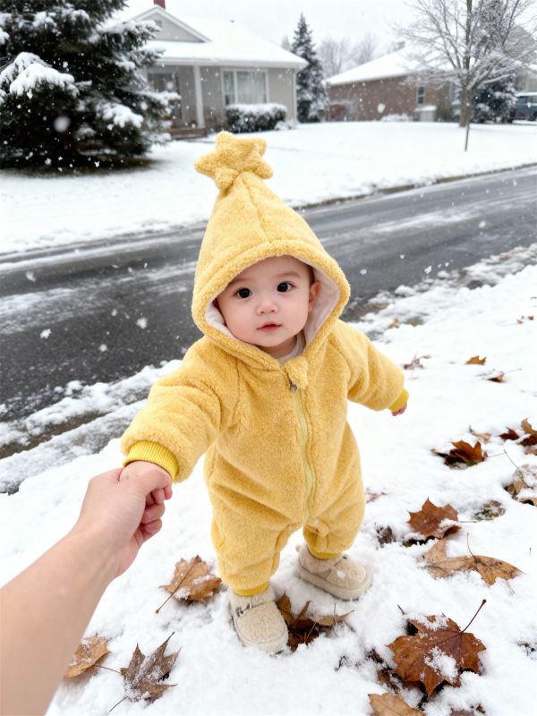 可愛星星厚絨連身外出服 