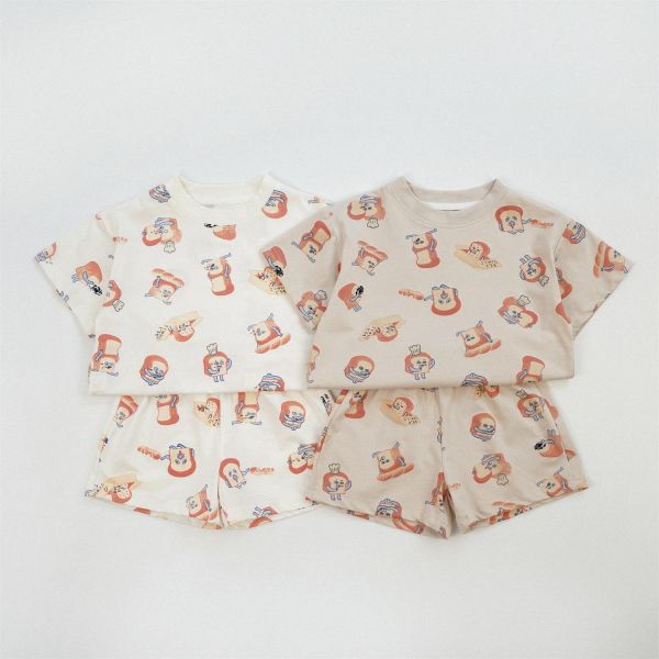 滿印吐司小偷短袖套裝 