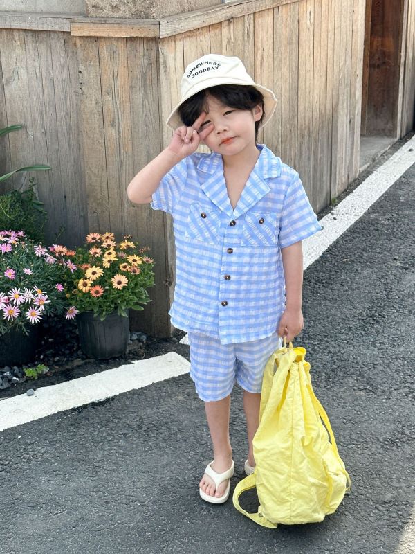 小藍格夏日兄妹裝 