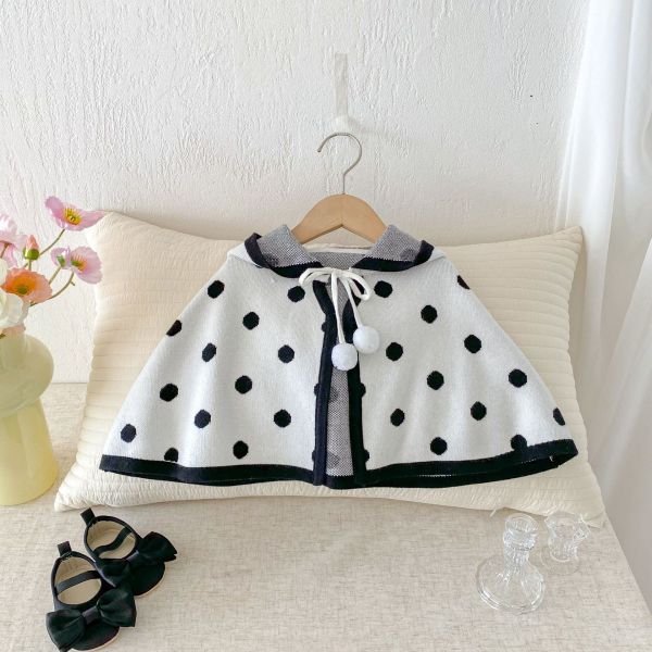 黑白小圓點連帽斗篷 