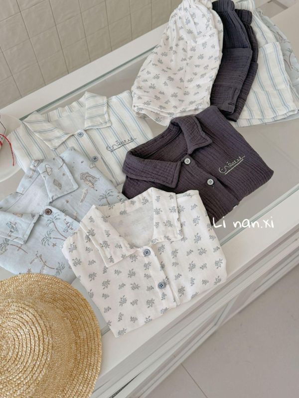 復古款紋路襯衫套裝 