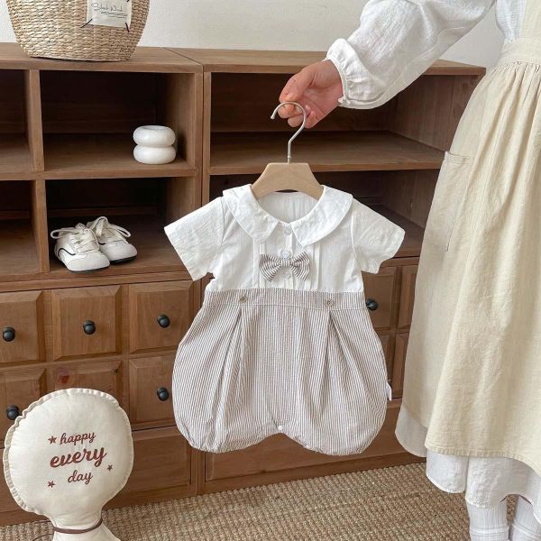 紳士領結格子拼接連身衣 