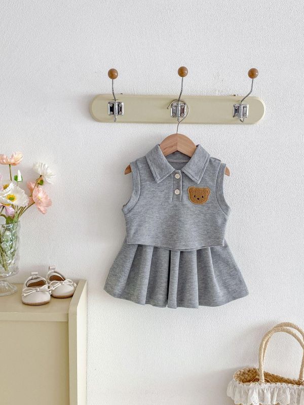 呆呆熊背心百摺裙套裝 