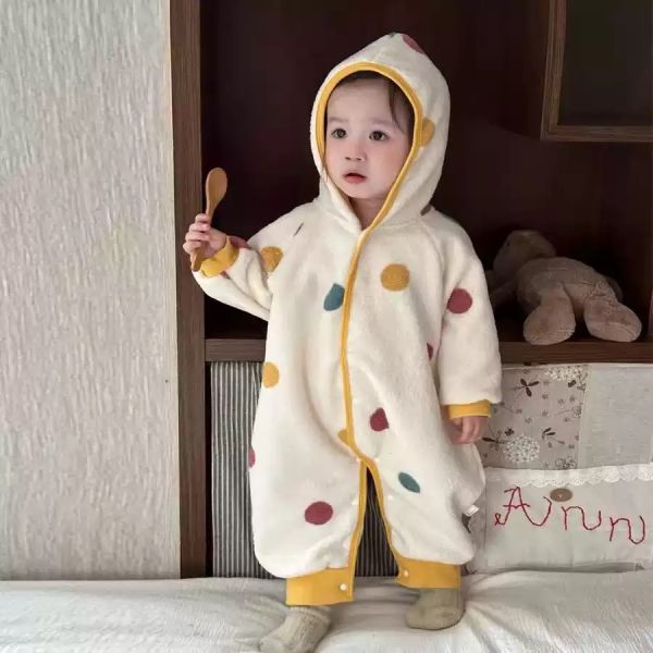 彩色點點奶油絨連身衣 