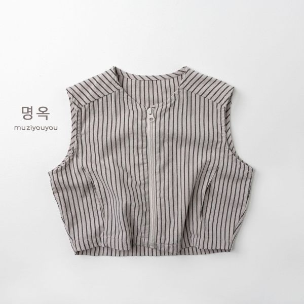 點點配條紋日系小背心 