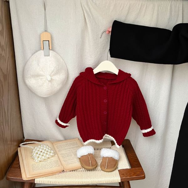 莓紅小熊針織開衫 