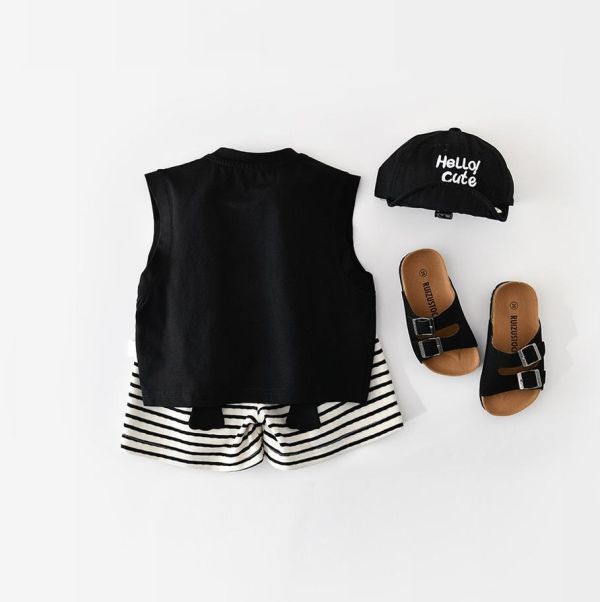 黑色企鵝條紋短褲套裝 