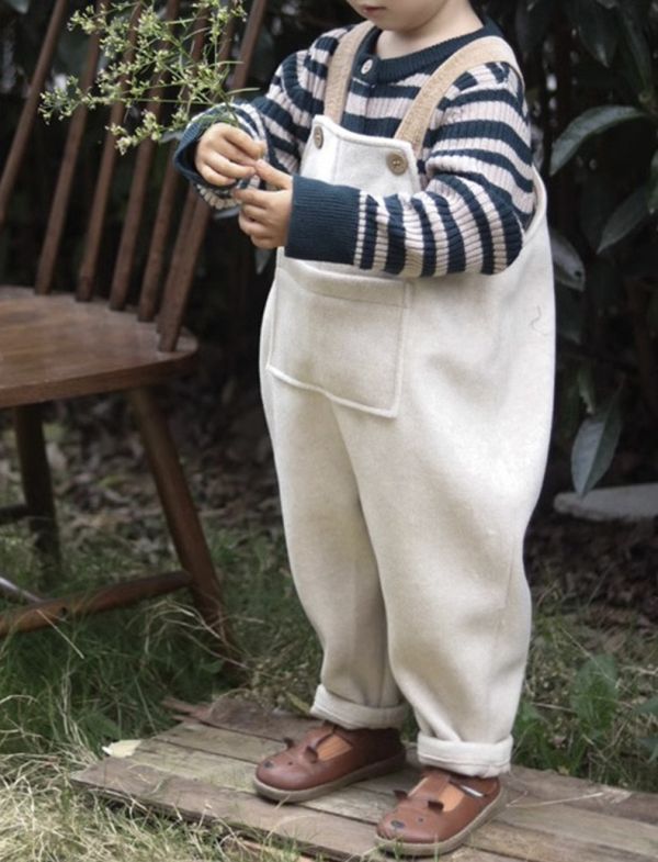 大地色！小兔尾毛絨吊帶褲 