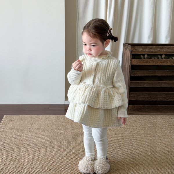 奶油小公主花織背心套裝 