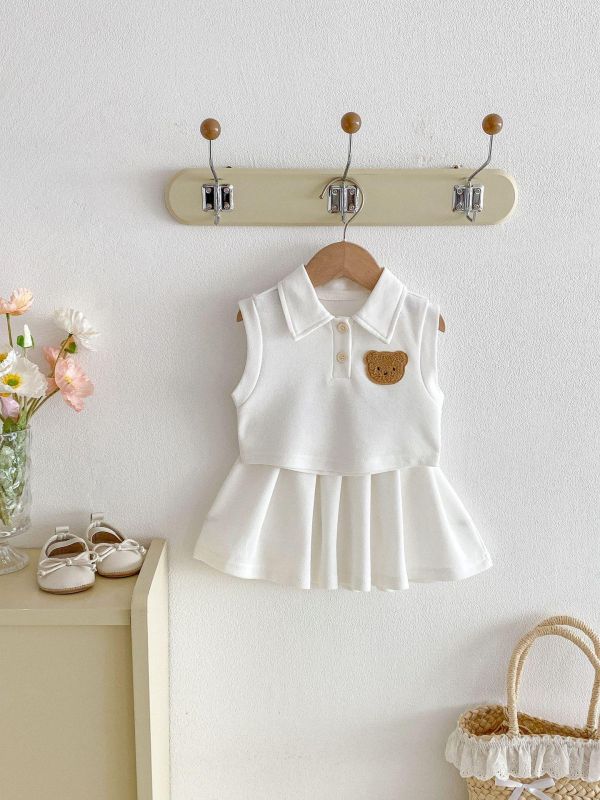 呆呆熊背心百摺裙套裝 