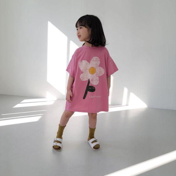 可愛花朵短袖休閒連身裙 