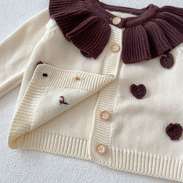 栗可可愛心翻領針織包屁套裝 
