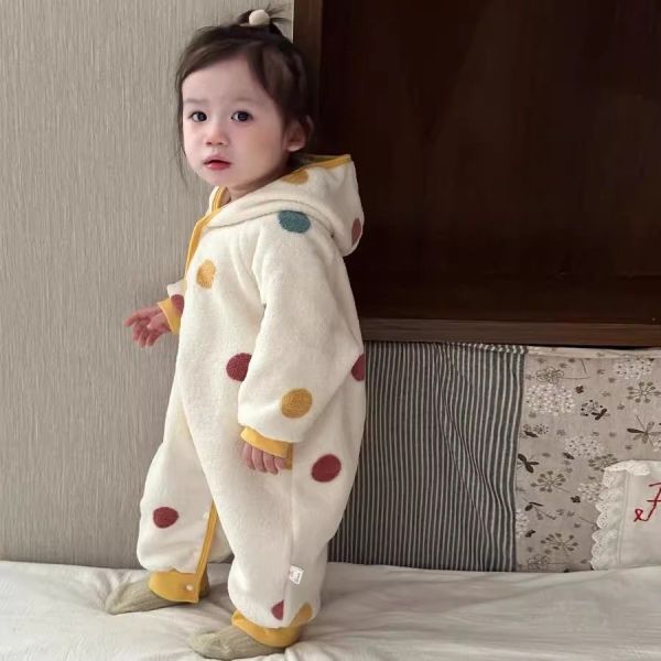 彩色點點奶油絨連身衣 