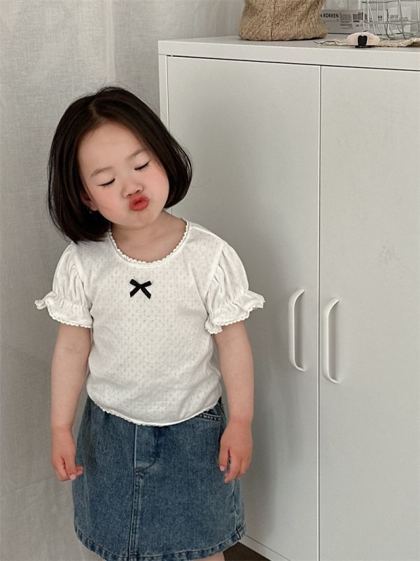 法式蕾絲蝴蝶結短tee 