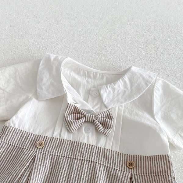 紳士領結格子拼接連身衣 