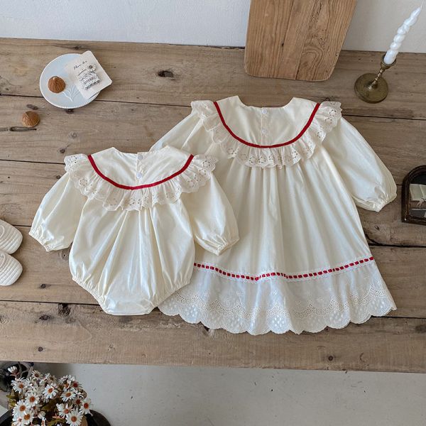 溫柔感紅結蕾絲姐妹裝 