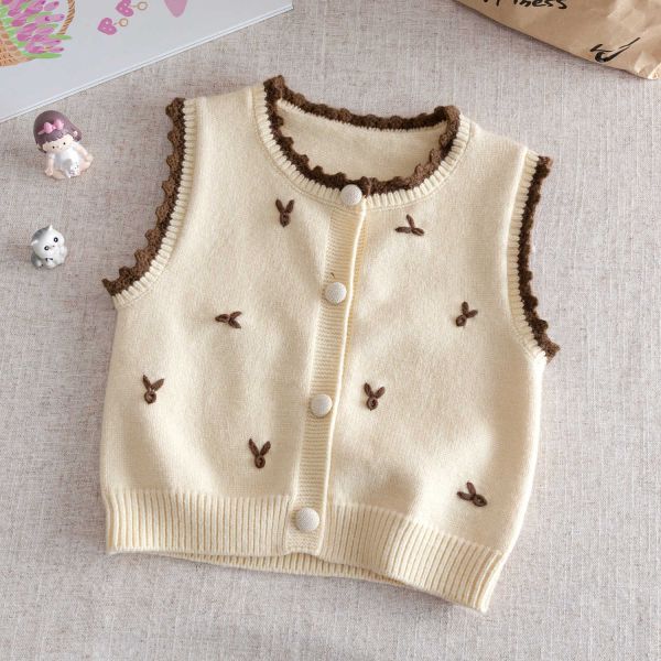 小兔刺繡荷葉邊針織背心 