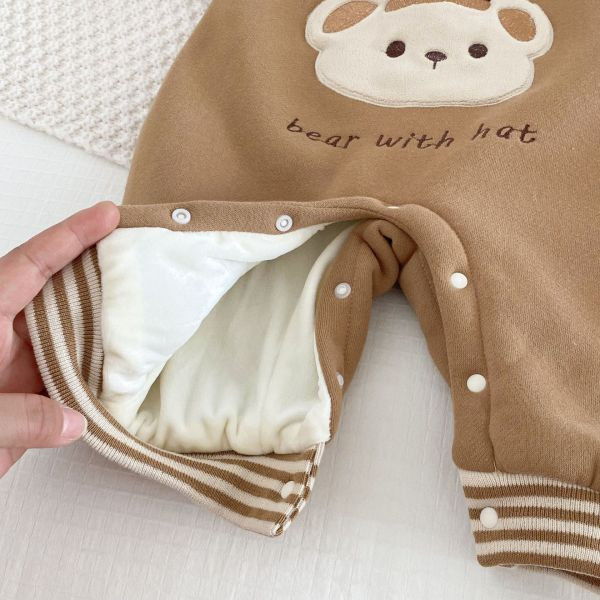 栗子帽小熊加厚連身衣 