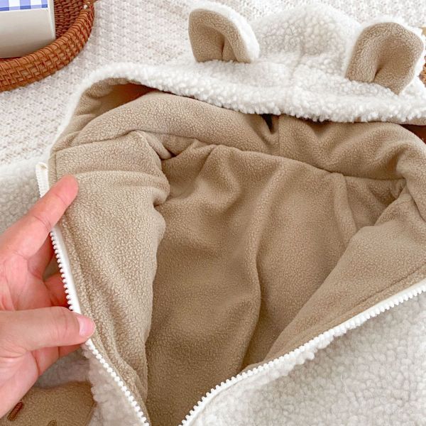 格紋熊耳絨毛連身衣 