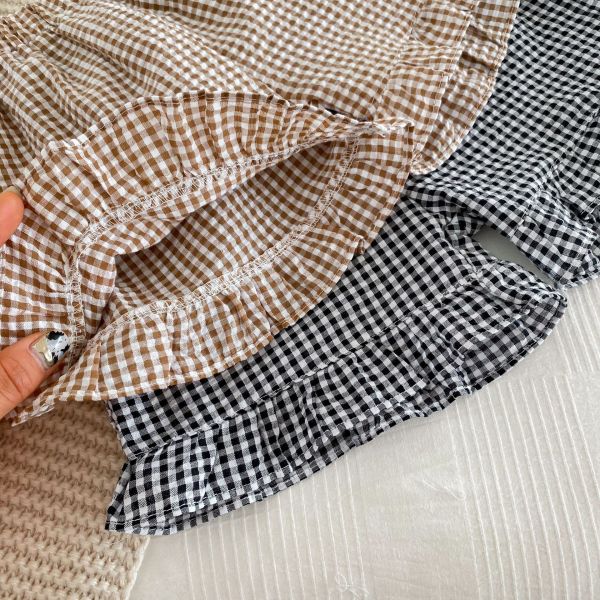 小格紋飛飛袖女寶套裝 