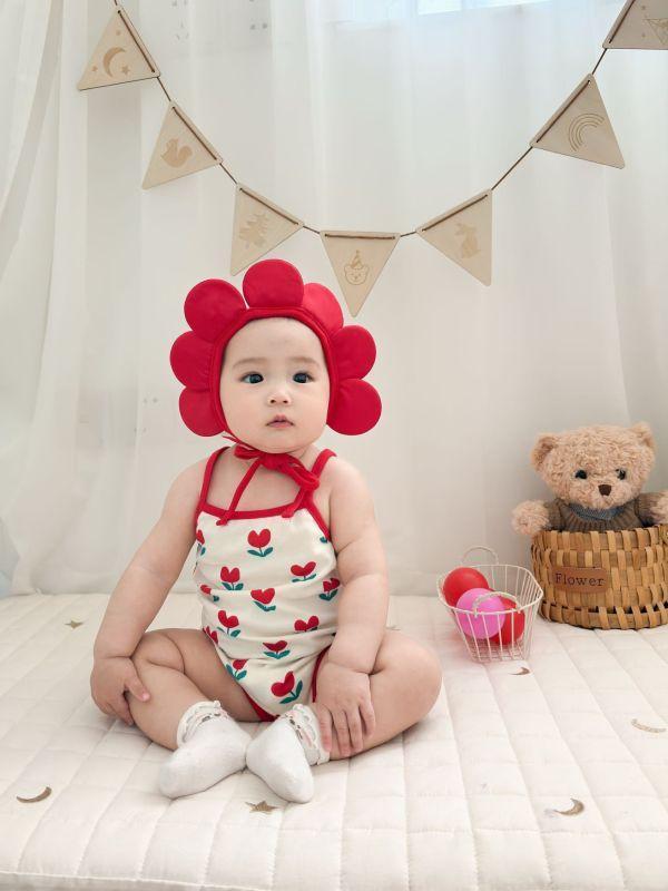 滿印愛心小花包屁｜附帽 