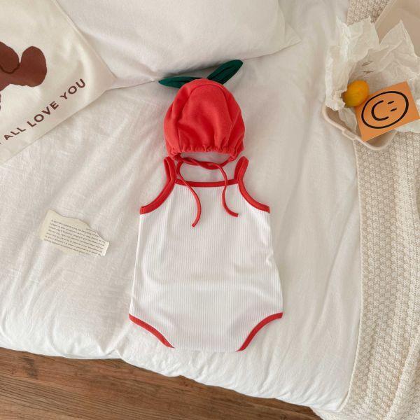 紅通通小蕃茄吊帶包屁｜附帽 