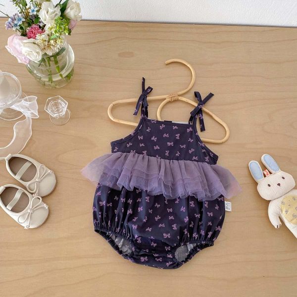 紫色網紗蝴蝶結綁帶包屁 