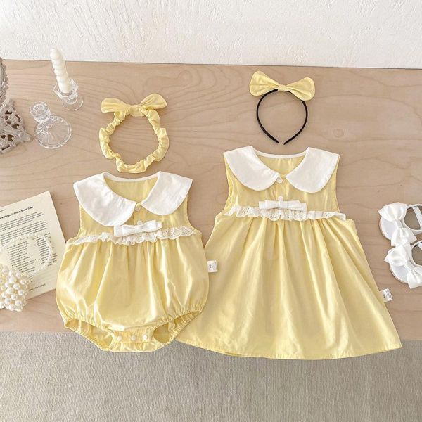 淡淡優雅黃娃娃領姊妹裝 