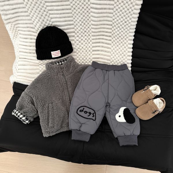 冬日小熊壓紋加厚保暖褲 