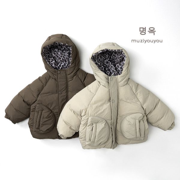 豹紋內裡澎澎連帽加厚外套 