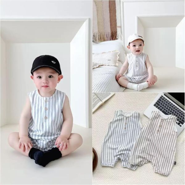 清新風直條紋無袖連身衣 