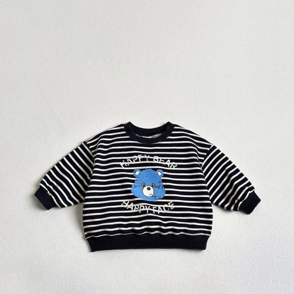 彩色小熊圓領條紋長tee 