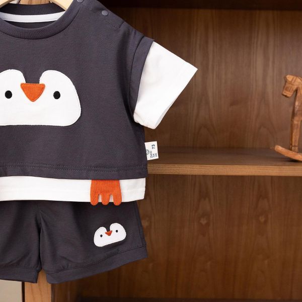 假兩件企鵝寶寶套裝 
