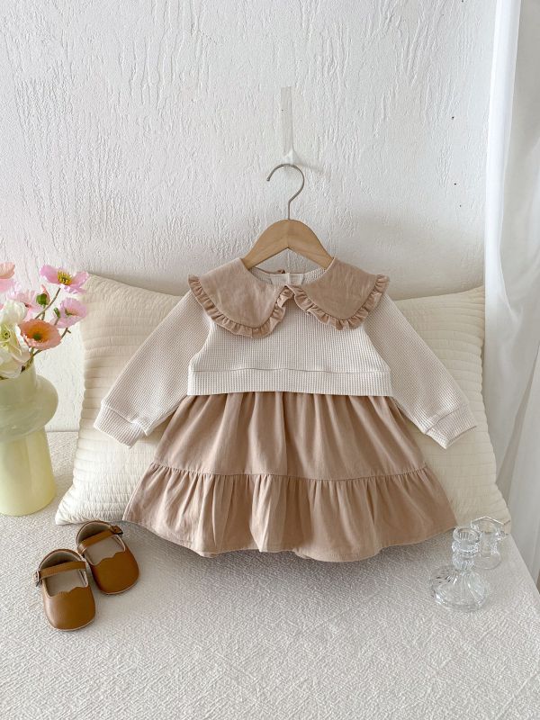 華夫格焦糖領裙子套裝 