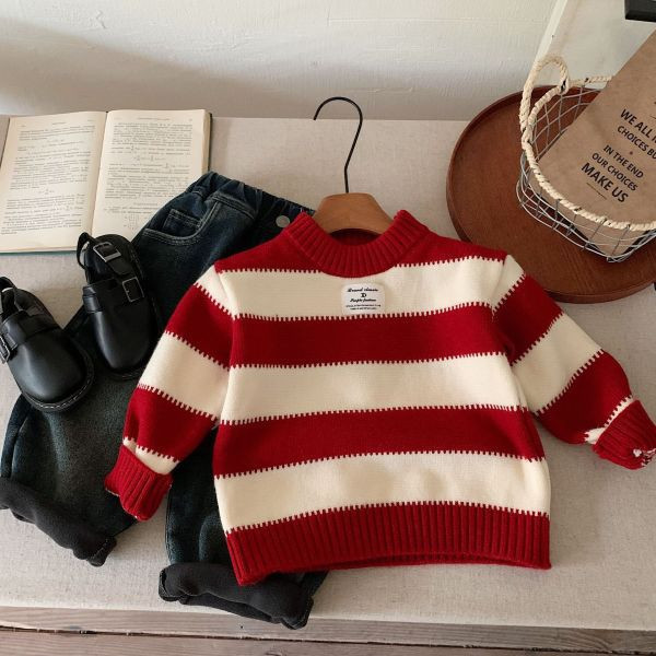 點點紅寬條紋拜年針織上衣 